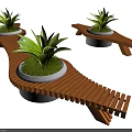 Unique Wooden Outdoor Chairs with Round Plant Pots and Green Plants Unique Design