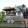 Charming Garden Decor With Metallic Snacks Food Truck Green Plants And Stone Pavement