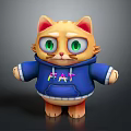 Cute 3D Cartoon Cat Character in Blue Hoodie with FAT Print and Green Eyes