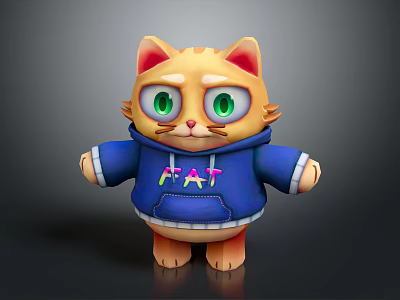 Cute 3D Cartoon Cat Character in Blue Hoodie with FAT Print and Green Eyes 3d model