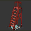 Vintage Wooden Ladder With Wheels Multiple Steps And Top Platform Design