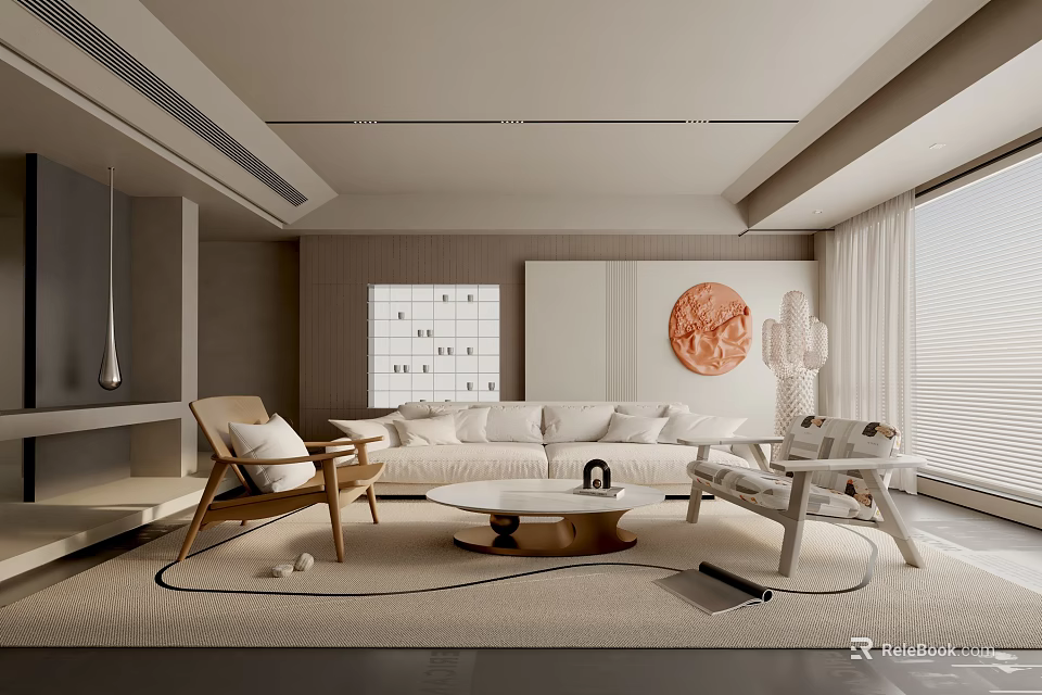 Modern Living Room Interior Design With Sofa Armchair Coffee Table And Decorative Wall Art 3d model 