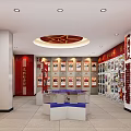 Red Themed Exhibition Hall Interior With Five Pointed Stars And Historical Display Elements