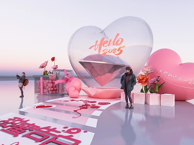 Sweet Confession Day Heart Shaped Photo Check In Spot With Hello 2025 Diamond And Roses 3d model