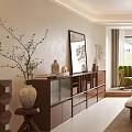 Modern Wooden TV Stand With Glass Fronted Cabinets Storage Drawers Decorative Vases And Mirror