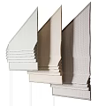 Stacked Window Blinds Featuring Various Textured Fabrics And Neutral Colors 3d model
