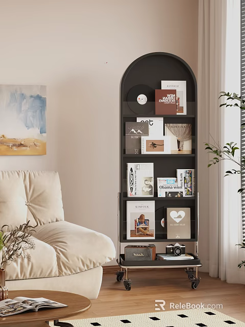 Modern Living Room Shelving Unit With Vinyl Records Books Photo Frames And Camera 3d model 