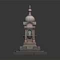 Reddish Brown Stone Monument With Dome And Detailed Carved Base Structure