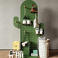 Cactus Shaped Wall Decor With Hooks Shelves And Decorative Items For Room 3d model