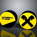 Raiffeisen Bank Logo and Hammer Symbol on Yellow Black Circular Signs