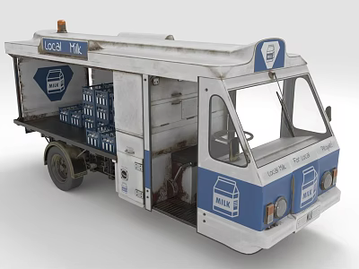 Local HK Vintage Milk Truck With Blue And White Design Milk Crates For Delivery Service 3d model