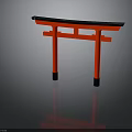 Traditional Japanese Red Torii Gate Wooden Structure With Black Top And Base