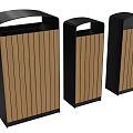 Durable Hardware Tools Trash Bins With Wooden Stripes Black Frames And Various Sizes 3d model