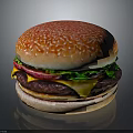 Sesame Bun Burger with Fresh Lettuce Tomato Slice Melted Cheese and Patty on Black Background