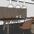Dining Room Interior Design With Wooden Dining Table Brown Chairs And White Pendant Lights