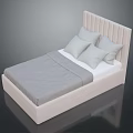 Modern Upholstered Bed with Vertical Tufted Headboard Light Gray Sheet and Pillows