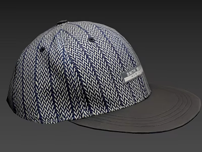Stylish Baseball Cap With Blue And White Herringbone Pattern Dark Gray Brim And Side Label 3d model