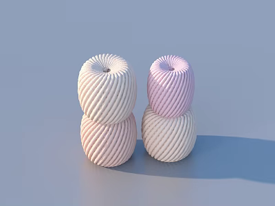 Stacked Cylindrical Household Items With White Pink Spiral Surface Texture Design 3d model