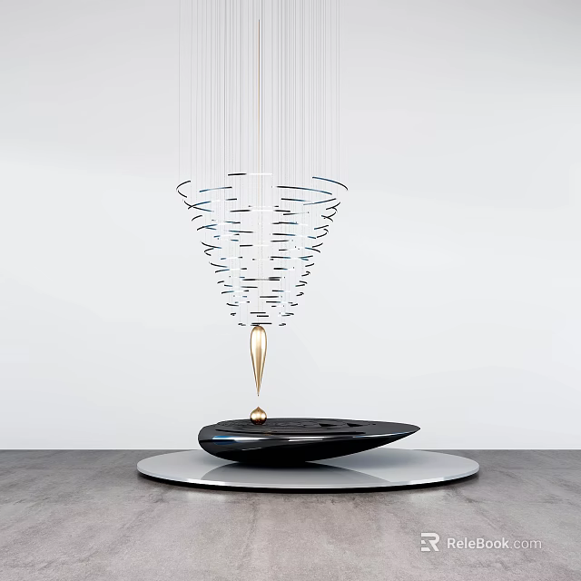 Modern Spiral Landscape Sculpture Featuring Circular Elements Golden Accents Black Base Minimalist Background 3d model 