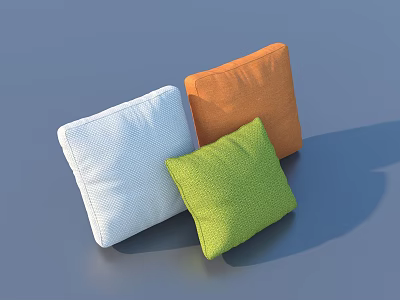 Colorful Decorative Square Pillows in White Orange Green Tones on Blue Background 3d model