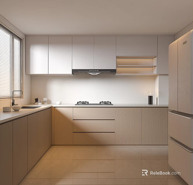 Modern Kitchen Interior Design With White Cabinets Light Countertops Appliances And Natural Light 3d model 