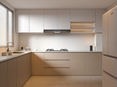 Kitchen Cream Style Kitchen Minimalist Kitchen Log Kitchen Refrigerator Range Hood 3d model