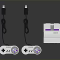 Retro Game Console With Two Connected Controllers And White Purple Design 3d model