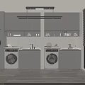 Modern Laundry Room Featuring Two Washing Machines Cabinets And Sink Storage