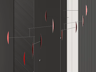 Geometric Red And Black Chandelier With Hanging Slender Elements On Gray Background 3d model