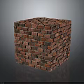 Architectural Red Brick Cube Structure With Stacked Pattern And Solid Design 3d model