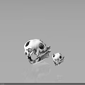 White Animal Skulls Large And Small Displayed On Dark Reflective Background 3d model