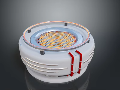 Circular Technical Device With Spiral Structure And Red Pipes On White Base 3d model