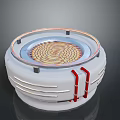 Circular Technical Device With Spiral Structure And Red Pipes On White Base 3d model
