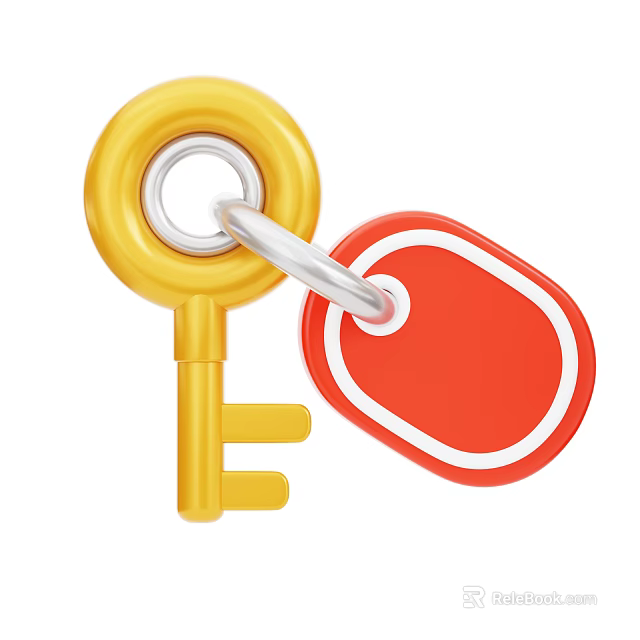 Yellow Household Key With Red Tag For Daily Use And Decoration 3d model 