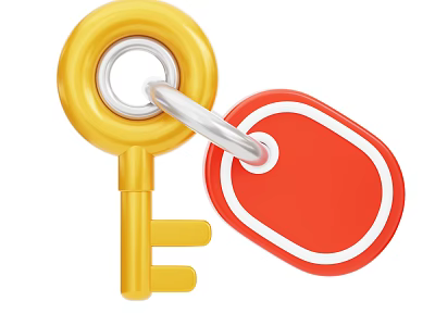 Yellow Household Key With Red Tag For Daily Use And Decoration 3d model