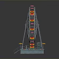 Colorful Ferris Wheel Model With Red Pink Cabins Metal Frame And Wooden Platform