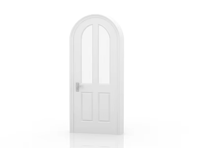 White Arched Top Door With Double Glass Panels And Silver Handle In Simple Modern Style 3d model
