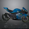 Blue Sport Motorcycle With Streamlined Design Black Seat And Green Rims