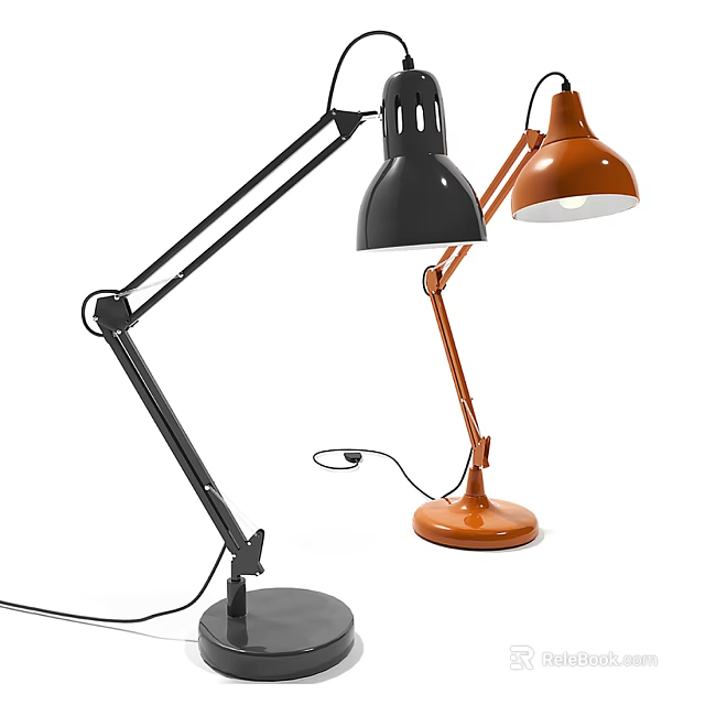 Stylish Modern Desk Lamps With Black And Orange Adjustable Arms 3d model 