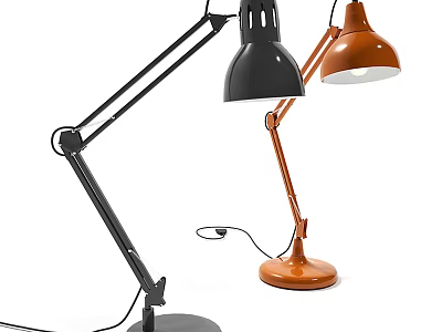 Stylish Modern Desk Lamps With Black And Orange Adjustable Arms 3d model