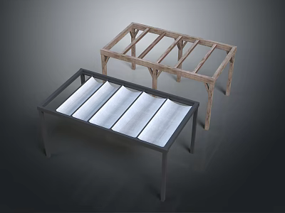 Two Modern Furniture Tables With Metal Frame White Panel Tabletop And Wooden Frame Structure 3d model