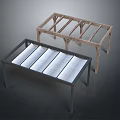 Two Modern Furniture Tables With Metal Frame White Panel Tabletop And Wooden Frame Structure