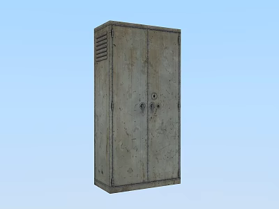 Public Facility Vintage Metal Storage Locker With Double Doors And Ventilation Grilles 3d model