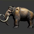 Detailed Brown Woolly Mammoth Figurine With Curved Tusks Standing Pose And Textured Fur Design