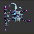 Magical Staff With Purple Blue Crystals And Intricate Decorative Patterns