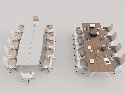 Modern Conference Tables With White And Wooden Tops Office Chairs And Supplies 3d model
