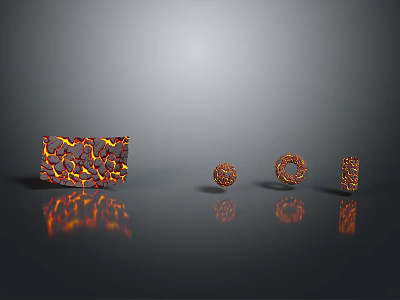 Wood Stone Cracked Texture Red Orange Square Circular Rectangular Shapes With Reflections On Grey Background 3d model