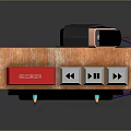 Retro Cassette Player Design With Wooden Casing Red White Buttons And Tape Reel Windows