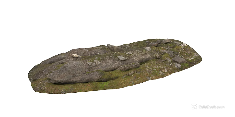 Natural Stone Surface Covered With Moss And Scattered Small Rocks For Outdoor Use 3d model 
