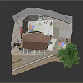 Model Building Multi Level With Red Roof White Walls And Tree Display Structure